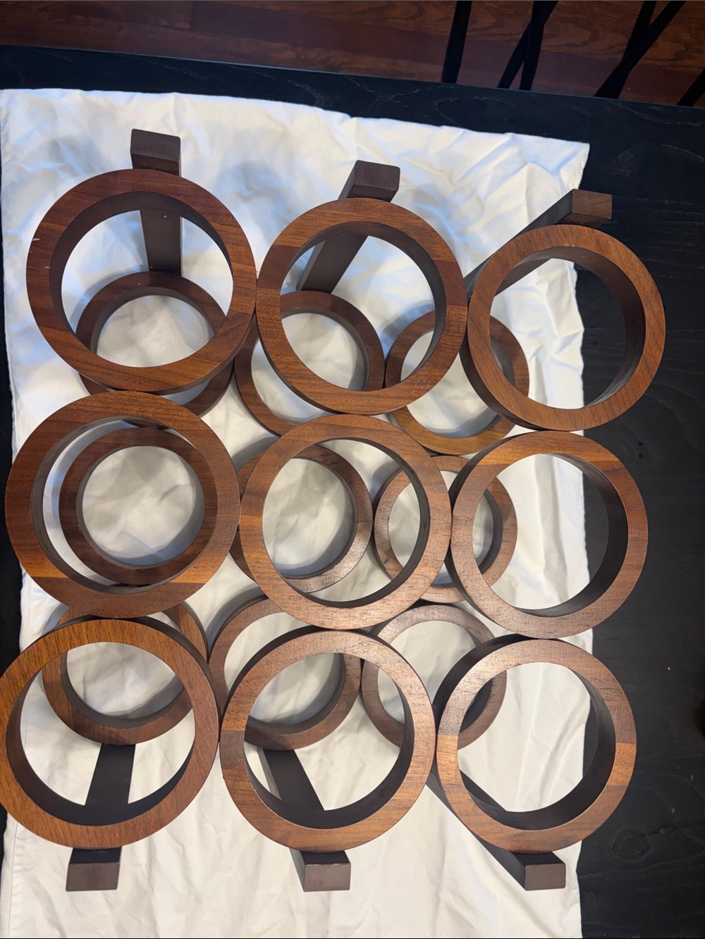 Vintage MCM Kustom Kraft Walnut 9-Bottle Wine Rack